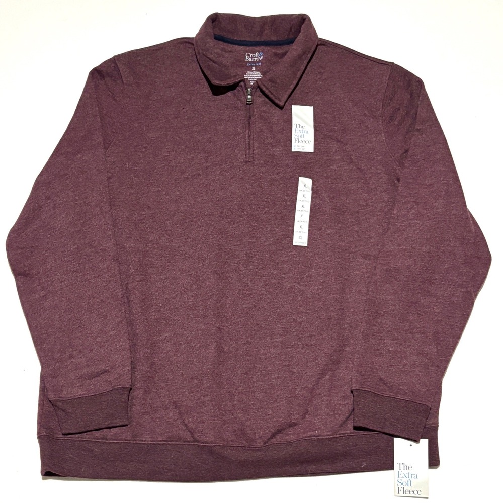 NEW Croft & Barrow Fleece‎ Pullover Mens XL Burgundy Quarter Zip Soft Sweater